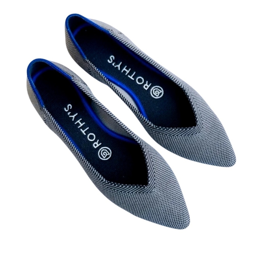Rothy's The Point Flats –‎ Gray/Blue Trim – Women's Size 8.5